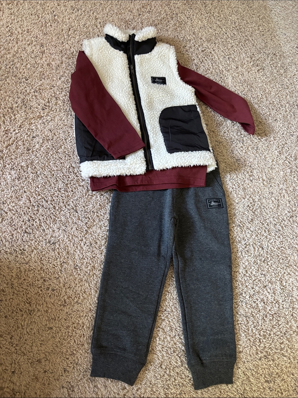 G.H. Bass & Co. Sherpa Vest Set - White, Maroon & Gray